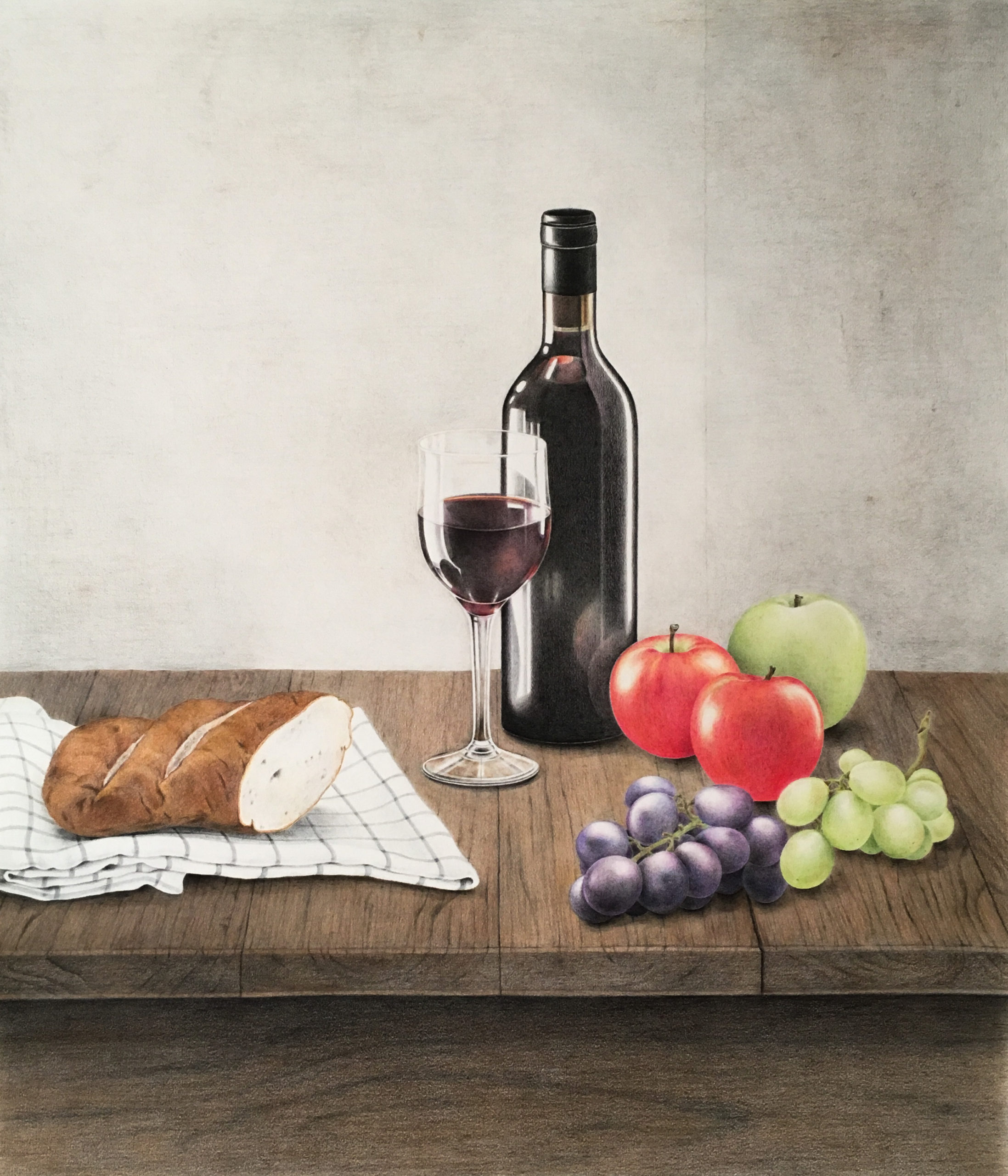 メルカリ 額付き (白）油絵 uF6-061504 静物（果物とワインとポット）-